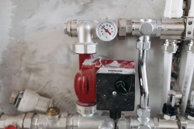Heizungsverteiler mit Manometer und Umwälzpumpe